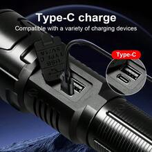30W大功率手电筒 时尚TYPE-C充电 大容量 超长续航 持久LED照明 可视数字电量显示 超亮1000米探照灯 户外夜钓夜行登山探险救援应急灯 - 黑色 - 查看 8
