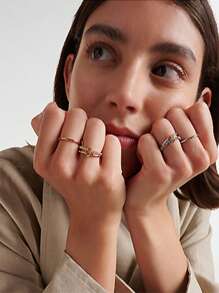 1 Set de Anillos de Mujer Chapados en Cobre con Circonita Artificial, Anillos Apilables Dorados Que no se Desvanecen, Mejor Joyería Decorativa para Señoras