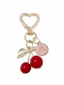 Fashion High Quality Cute Cherry Golden Butterfly Bag Charm- Cherry Key Fashion Backpack Pendant Decoration, Keychain, Bag Charm Alloy Pendant A-Z Letter, Headphone Pendant, Car Charm, Decorative Charm, Cherry Keychain, Bag Accessories, With Clip For Bag, Sparkling Resin & Metal Accessory For Purses And Bags For Women, Backpack Accessories Valentine's Day Anniversary Gift, Birthday Gift Backpack For School