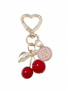 Fashion High Quality Cute Cherry Golden Butterfly Bag Charm- Cherry Key Fashion Backpack Pendant Decoration, Keychain, Bag Charm Alloy Pendant A-Z Letter, Headphone Pendant, Car Charm, Decorative Charm, Cherry Keychain, Bag Accessories, With Clip For Bag, Sparkling Resin & Metal Accessory For Purses And Bags For Women, Backpack Accessories Valentine's Day Anniversary Gift, Birthday Gift Backpack For School