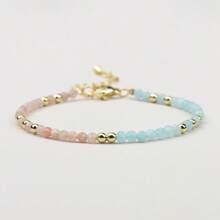 1 Stück minimalistisches Naturstein Perlen-Armband mit Amethyst & Mondstein 3mm geschliffenen Perlen, Damen Accessoire für Alltag & Feiertage