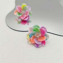 BMOR 1 Pair Sweet Earrings Colorful Resin Flower Stud Earrings For Women Girls Exquisite Elegant Petal Earrings Party Jewelry Accessories