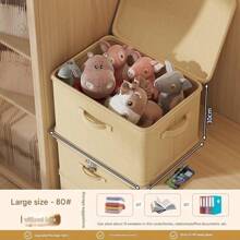 1pc Folding Storage Bin With Zipper And Handle, Beige Storage Box,Polyester Linen, Square, Lid Type,Solid And Tangible Multi-Purpose For Storing Clothing, Toys And Other Items, Upholstery, Bedroom Decor, Trim, Storage, Jeans