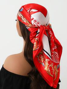 1pc Women's 35.4inch Luxury Square Scarf, Fashion Sunscreen Shawl Neckerchief, Printed Pattern Stylish Versatile Square Silk Scarf - Multicolor - View 3