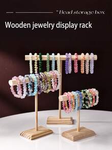 1pc Wooden Bead Jewelry Storage Rack, T-Shape Bracelet Necklace Hair Accessories Display Stand, Multipurpose Detachable Wooden Organizer Rack For Keys, Jewelry Home Storage Back To School - Wood Color - View 2