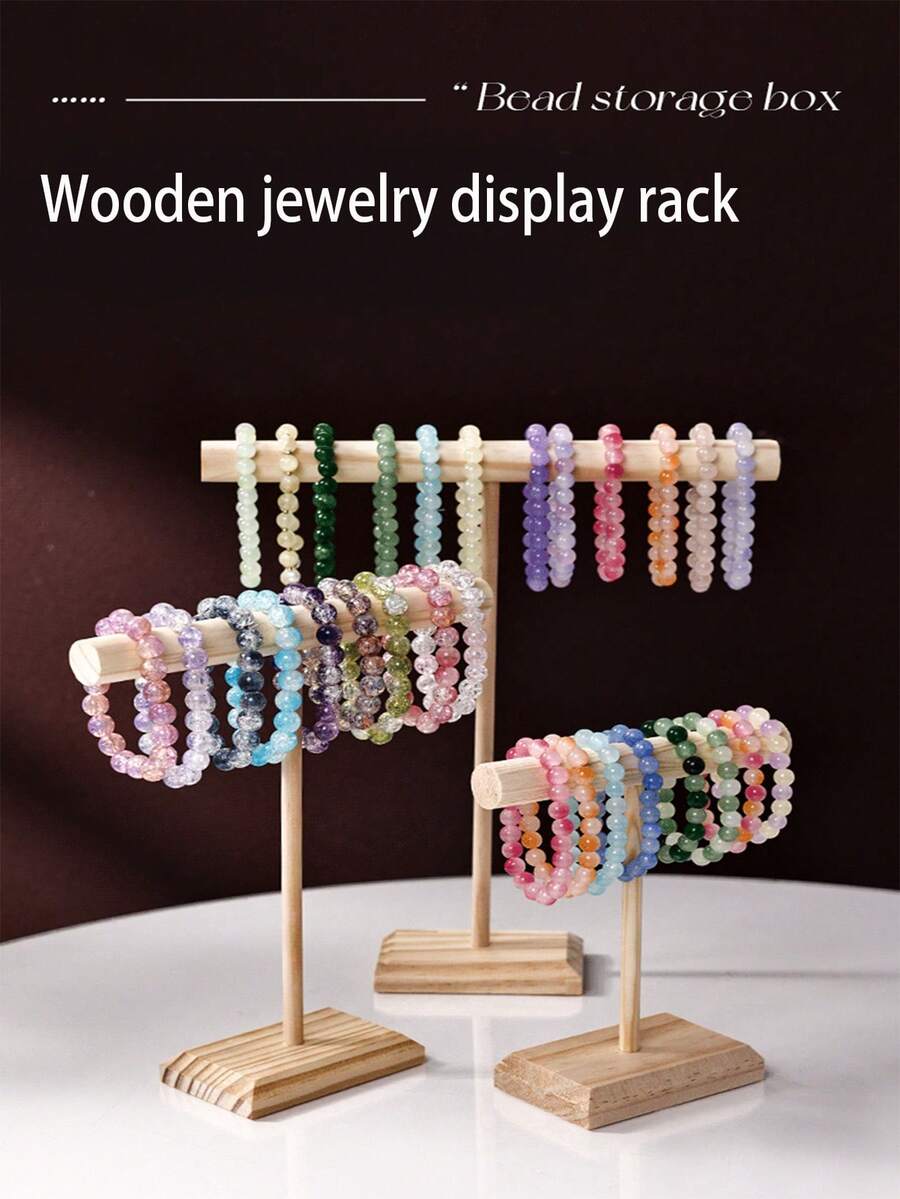 1pc Wooden Bead Jewelry Storage Rack, T-Shape Bracelet Necklace Hair Accessories Display Stand, Multipurpose Detachable Wooden Organizer Rack For Keys, Jewelry Home Storage Back To School