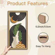 3pcs Boho Hollow Craft Wooden Painting Decoration, Vases, Plants, And Banana Leaves Elements, Bohemian Wall Art Decor For Home Farmhouse Living Room Bedroom Office Studio, Gift - Multicolor - View 6