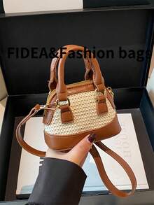 全新时尚女士手提包纯色简约草编包迷你钱包优雅波西米亚贝壳包，适合约会、购物，用途广泛，含肩带