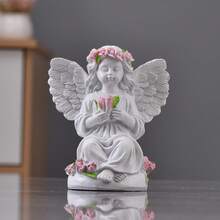 1pc Resin Angel Figurine With Flower Bouquet - Decorative Collectible Statue For Living Room, Indoor Home Decor, No Electricity Needed - Multicolor - View 5