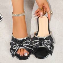 Women's Handmade Bow Flat Slippers, Fashionable Solid Color Open Toe Design, Non-Slip Comfortable Flat Sandals Suitable For Summer Wear, Perfect Casual And Daily Footwear Choice. Party Bow