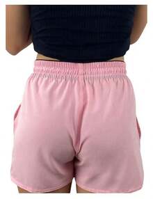 Women's Tactel Shorts With Elastane For Beach, Pool, Training And Gym, Simple Casual, Drawstring, Pocket - Baby Pink - View 4
