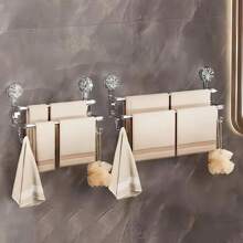 Double-Pole Wall-Mounted Towel Rack With Hooks, Household Non-Perforated Bath Towel Storage Rack With Suction Cups, Bathroom Storage Rack, Dry And Wet Towel Dual-Purpose Storage Rack, Bathroom Organizer, Door Rear Hook, Metal Storage Hanging Rod, Suitable For Towels, Bath Towels, Scarves, Bath Flowers, Home Decoration, Room Decoration, Bathroom Accessories