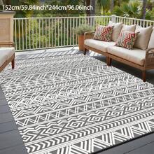 Outdoor Rug,Patio Rug,Reversible Portable Outdoor Plastic Straw Rug,Camping Rugs For Outside RV,Large Waterproof Area Rugs For Patio,Deck,Picnic,Porch,Balcony(6'x 9',White&Gray)