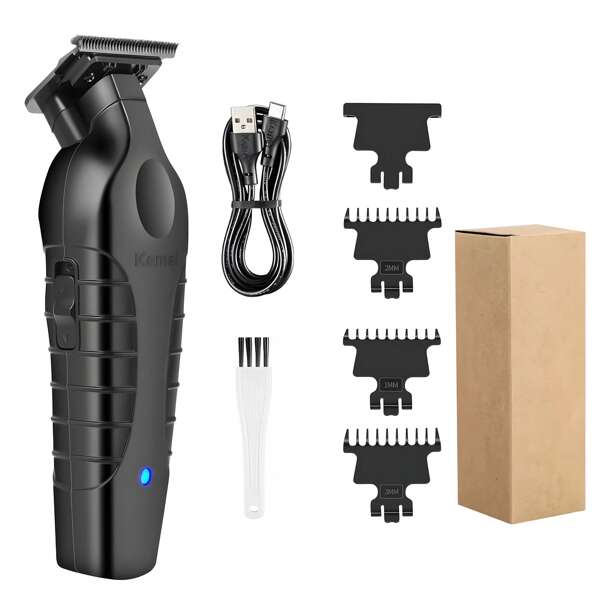 Kemei Aparador de pelos sem fio Kemei KM-2299 Barber, máquina de corte profissional elétrica com acabamento e entalhe de 0 mm e zero espaços