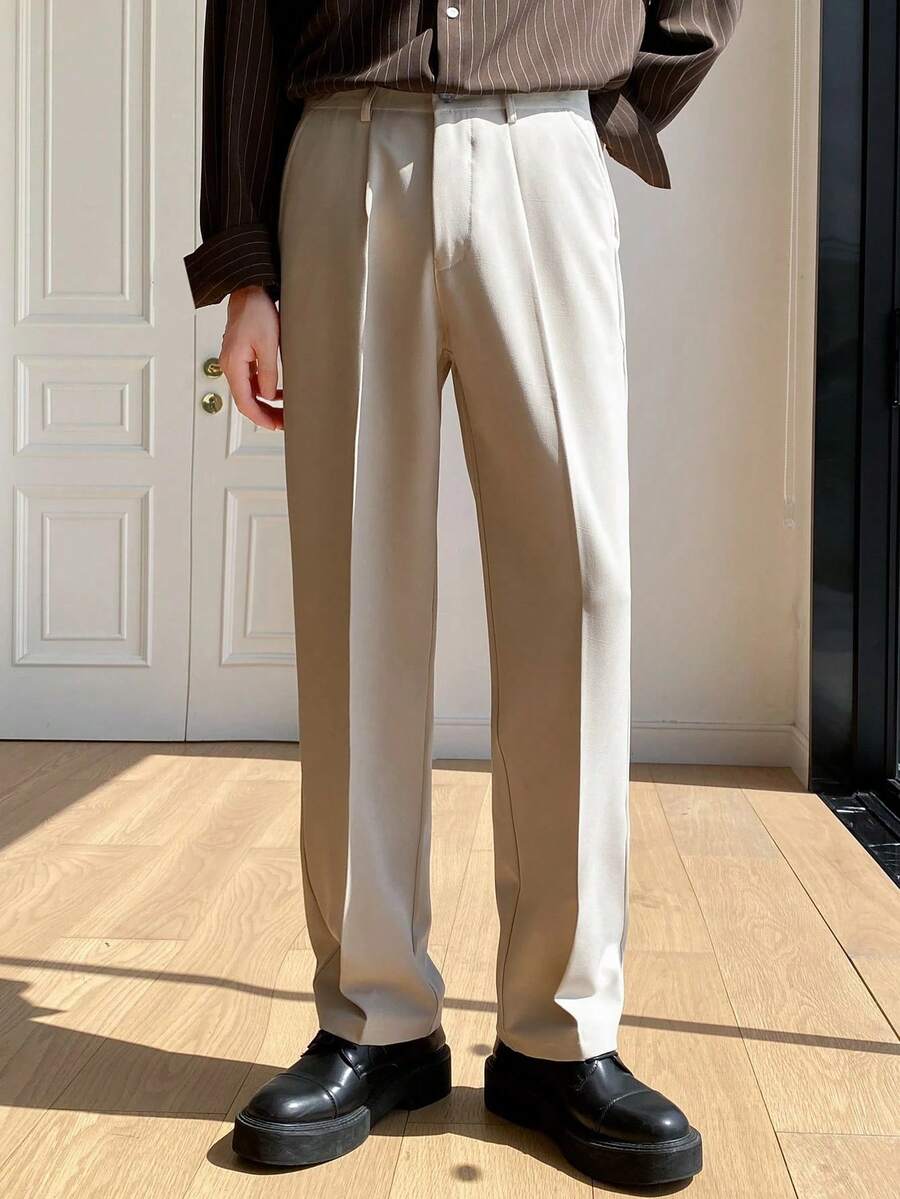 Men White Straight Pants Fashion Loose Suit Trousers Casual Draped Baggy White Wide Pant Male Streetwear - Màu Khaki - Xem 1