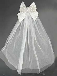 1 Peça Tiara de Noiva Chique "Almost Bride" com Laço - Acessório de Casamento de Poliéster de Alta Qualidade, Adequado para Casamentos e Festas de Despedida de Solteira - Tiara de Letra de Pérola Falsa para Fotografia de Casamento, Presente de Casamento