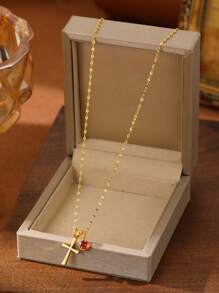 1 Stück Minimalistischer eleganter bunter Cubic-Zirkonia-Kreuzanhänger-Halskette für Frauen, stilvolles Schmuckzubehör, vielseitig für den täglichen Gebrauch