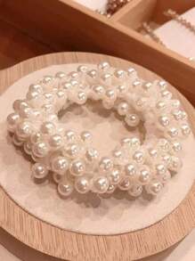1/2pcs Faux Pearl Hair Ring Bracelet Dual Purpose Hair Tie For Women, Elegant Faux Pearl Hair Ring For Girls, Bracelet Dual Purpose Headstring, Hair Tie Accessories, Dongdaemun Hair Accessories, Headpiece Faux Pearl Hair Ring Solid Color Luxurious Elegant Romantic Sweet PS (Polystyrene) Hair Tie Hair Accessory Ponytail Holders Hair Elastics Hair Rubber Bands Scrunchies Hair Rope Elastic Hair Tie