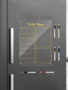 1 st. magnetisk whiteboardtavla i transparent akryl, veckokalender, Gold Line, raderbar magnetisk kylskåpsklistermärke (levereras med 6 whiteboardpennor i slumpmässig färg) - Guld - Visa 5