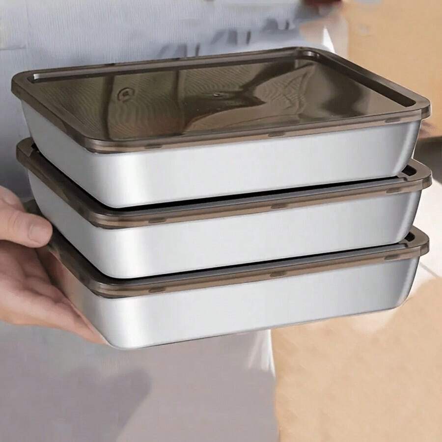 Reusable 2/3 Pieces Stainless Steel Food Storage Containers: Leakproof, Great For Fruits, Meats, Vegetables, Easy To Clean, Stackable Kitchen Organizers For Refrigerator, Freezer And Pantry - 銀色 - 查看 1