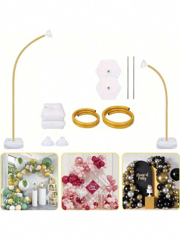 1/2pcs Gold Balloon Arch Stand Kit, Free Bending Shape Balloon Column Stand With Base, Half Arch Balloon Stand For Floor, Ideal For Wedding Birthday Valentines Decorations