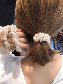 1/2pcs Faux Pearl Hair Ring Bracelet Dual Purpose Hair Tie For Women, Elegant Faux Pearl Hair Ring For Girls, Bracelet Dual Purpose Headstring, Hair Tie Accessories, Dongdaemun Hair Accessories, Headpiece Faux Pearl Hair Ring Solid Color Luxurious Elegant Romantic Sweet PS (Polystyrene) Hair Tie Hair Accessory Ponytail Holders Hair Elastics Hair Rubber Bands Scrunchies Hair Rope Elastic Hair Tie