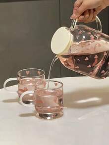 1pc Ins Style Heart-Shaped Glass Mug, High Borosilicate Glass Heat Resistant Coffee Cup With Handle, Suitable For Breakfast, Milk, Afternoon Tea, Latte Art, Juice, Tea, Couple Gift - Multicolor - View 2