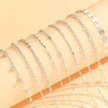 9 Stücke modische minimalistische Metall-Kreis- und geometrische Strass Charm Armkette Set, geeignet für Strandfeste, Zusammenkünfte, Festivals, Geschenke, Sommeroutfits, Schmuckzubehör
