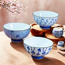 3pcs- Rice Bowls Set - Vibrant Underglaze Color, Creative Ceramic, Small Soup Bowl, 4.5 Inch Diameter, Tableware, Household Essentials, Microwave And Dishwasher Safe, Easy To Clean