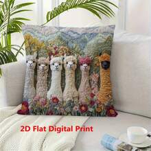 1 Peça Fronha Estampada Plana 2D, Impressão Fofa de Amigos Alpaca, Impressão de Um Lado, Lavável em Máquina, Fechamento com Zíper, Fronha Decorativa de Poliéster para Sofá, Sala de Estar, Quarto - Sem Inserção, Sem Bordado