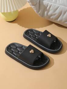 Dép quai phẳng mùa hè cho nữ và các cặp đôi, hình trái tim, thích hợp cho trong nhà/ngoài trời, bãi biển, EVA thoáng khí nhẹ thường ngày - màu đen - Xem 2