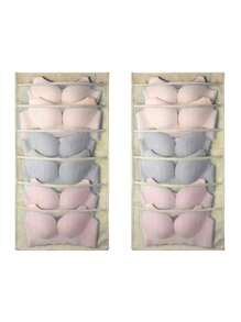 1 Pc Hanging Bra Organizer With Rotating Metal Hanger, Extra-Large Dual Sided Wall Shelf Wardrobe Mesh Pockets Hanging Storage Bag For Bra Socks Underwear Underpants,Double Side Underwear Storage Bag, Functional Lingerie Packing Bag, Hanging Bra Socks Organizer, Bag For School School Accessories School Stuff