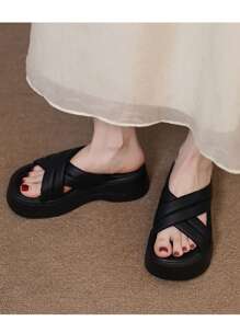 Women's Platform Wedge Heel Vacation Beach Sandals, Elegant For Party, White Ladies Flat Sandals