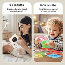 26 Tarjetas de letras del alfabeto coloridas + 26 tarjetas cognitivas en blanco y negro, diseño de doble cara para promover el desarrollo visual de bebés de 0 a 3 meses con elementos coloridos y monocromáticos