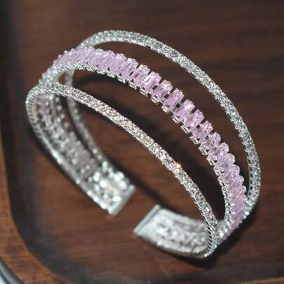 1pc Women's High-End Multi-Layer Diamond Inlaid Open Cuff Bracelet, Suitable For Going Out