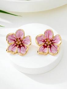 1 par de bonitos y elegantes pendientes de botón con diseño francés de flor de rosa con efecto tie-dye degradado, aptos para uso diario, citas, vacaciones y como regalo de cumpleaños para novias