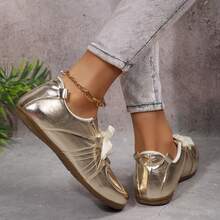 Women's Leather Trainer Shoes With Lace-Up Fashion Sneakers Classic Casual Walking Shoes - 金色 - 查看 9