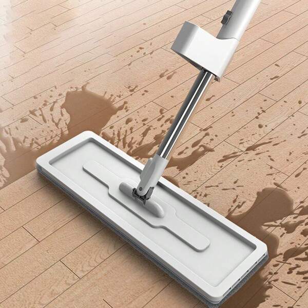 42cm Wider Stainless Steel Flat Mop, Hands-Free Rotating Mop For Home Use, Dry And Wet Dual-Use Replaceable Mop Pad, Glass Cleaning Supplies
