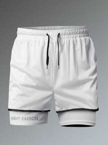 1 pieza Pantalones cortos de verano para hombre, transpirables y de secado rápido, shorts informales elásticos para fitness y running con estampado de letras