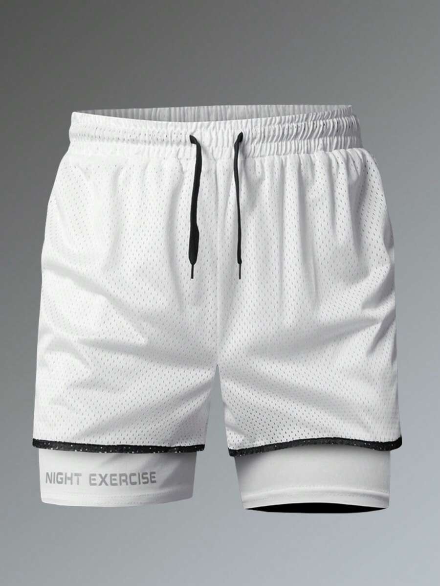 1 pieza Pantalones cortos de verano para hombre, transpirables y de secado rápido, shorts informales elásticos para fitness y running con estampado de letras