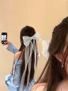 1 件超大网状蝴蝶结丝带弹力爪夹发饰，优雅大气的美学设计，适合日常佩戴、派对、婚礼、订婚活动爪夹发夹发夹