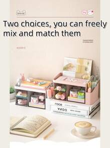 صندوق تخزين مكتبي وتخطيطي قطعة واحدة، منظم على شكل درج لمكتب، إكسسوارات الشعر، حامل أقلام، أدراج شفافة للرؤية والوصول السهل، تصميم مقسم