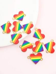 10pcs Rainbow Flag Heart Shaped Enamel Connectors - LGBTQ Pride Expression, Couple Necklace Bracelet Keychain And Other Chain Ornaments DIY Alloy Link Pendants Charms - Perfect For Daily Wear & Pride Month Gift, Celebrate Diversity With Love - Pride Month Rainbow - View 7