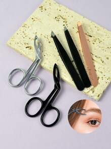 New Stainless Steel Multi-Function Curved Eyebrow Tweezers, Scissor Tweezers Facial Hair Eyebrow Removal Tool, 2/3pcs Set Suitable For Men And Women