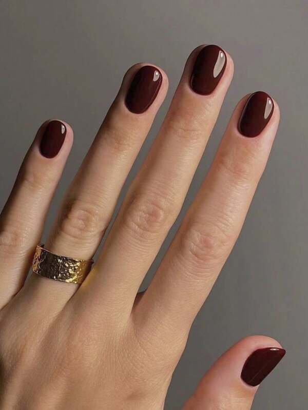 24pcs Neutral Short Square Shaped Nails, Solid Burgundy Acrylic Nails, False Nails, Nail Art Set, Full Cover Removable, Durable, Includes 1pc Adhesive Sticker And 1pc Mini Nail File, Suitable For Everyday Wear