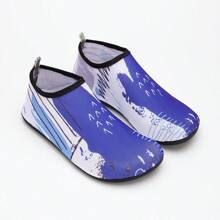 Minimalist Blue & White Patchwork Pattern Unisex Large Size Outdoor Fitness Shoes, Suitable For Beach, Vacation, Water Sports, Breathable & Quick-Dry Indoor Gym Sneakers