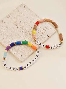 Ensemble de bracelets personnalisés, bracelets d'amitié en poterie souple et colorée faits à la main, avec perles de lettrage. Nom, slogan, emplacement, titre d'album, produits dérivés de concerts, convient pour les anniversaires, la Saint-Valentin, les célébrations d'anniversaire, cadeau pour petites amies, amis
