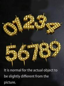 6 cm kryształki zdobione 3D cyframi 0-9 złote świeczki na tort urodzinowy/rocznicowy/pierwszy rok, Boże Narodzenie - Złoto - Zobacz 3