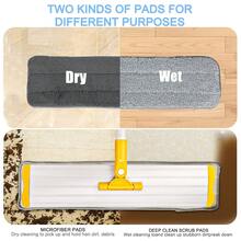 Flat Mop Cleaning Mop With 1 Telescopic Long Handle And 2 Stainless Steel Rods, Wet & Dry Mop For Hard Surface Laminate Wood Tile Kitchen Bathroom Floor Cleaning With 1 Cleaning Scraper - Màu vàng - Xem 6
