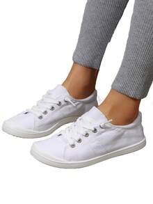Women's Fashionable, Soft, Comfortable, Non-Abrasive, Versatile, Lace-Up Casual Sports Shoes, Lightweight, Wide Toe, Breathable - 白色 - 查看 8